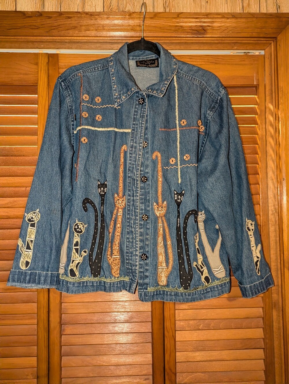 Vintage 90s Embroidered Cat Cotton Jacket